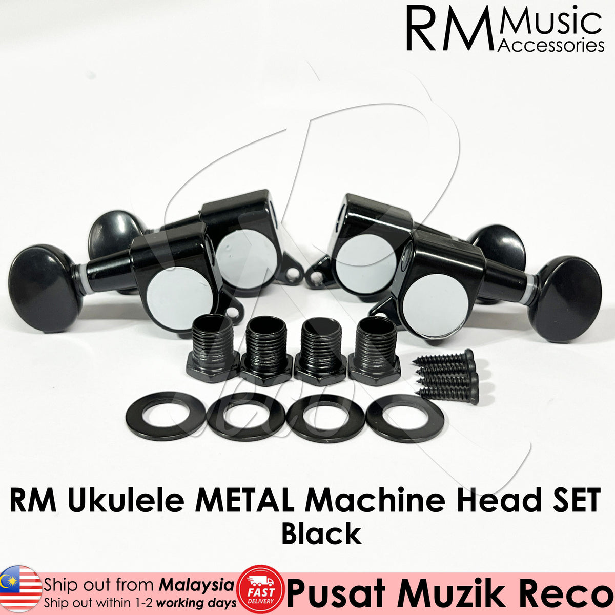 RM Ukulele Metal Machine Head SET Tuning Pegs 4 String Metal Tuners SET 4PCS Set 2R+2L Chrome / Black