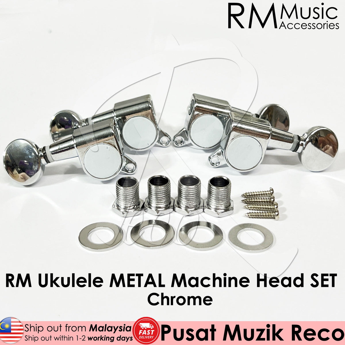 RM Ukulele Metal Machine Head SET Tuning Pegs 4 String Metal Tuners SET 4PCS Set 2R+2L Chrome / Black