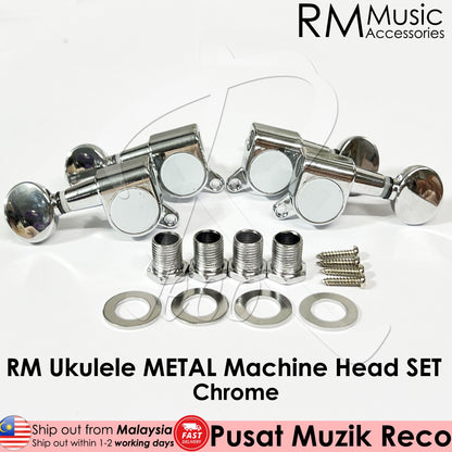 RM Ukulele Metal Machine Head SET Tuning Pegs 4 String Metal Tuners SET 4PCS Set 2R+2L Chrome / Black