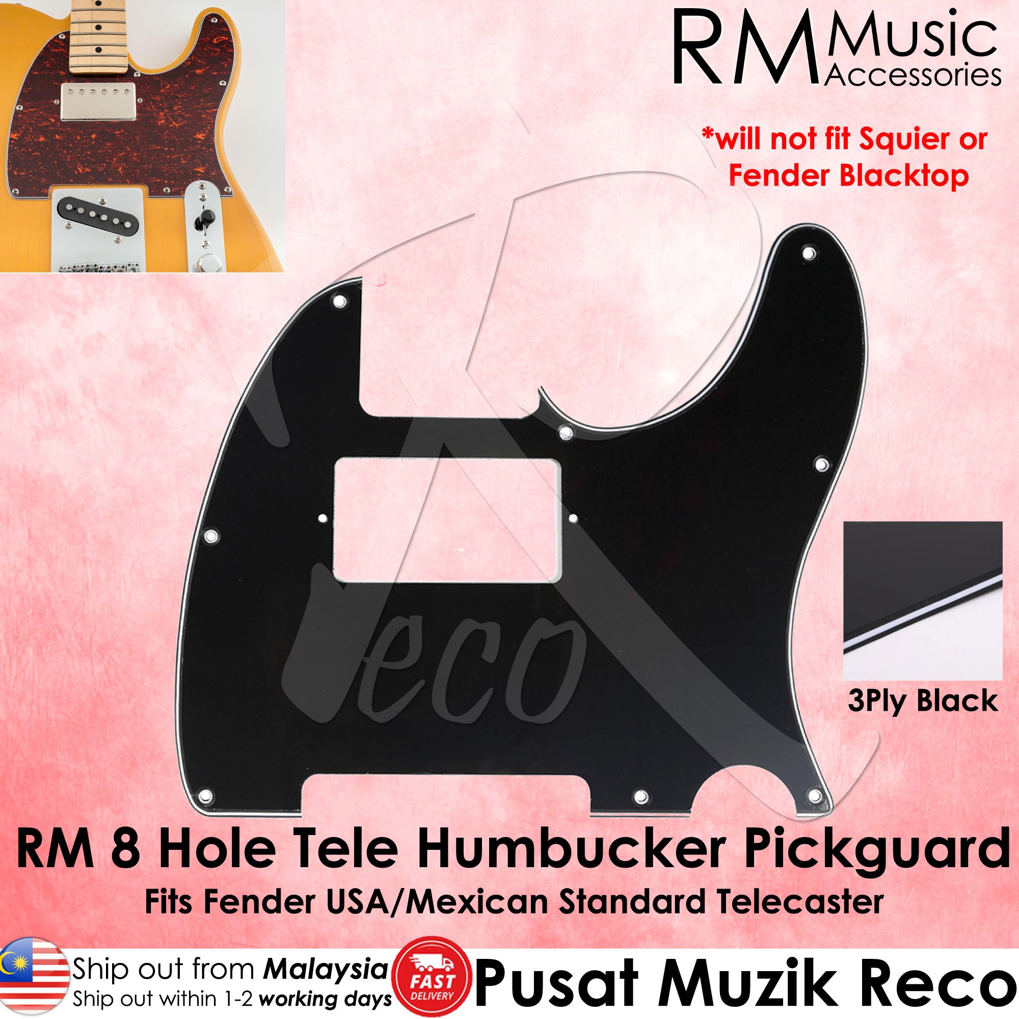 RM Telecaster Pickguard Humbucker 3 Ply 8 Hole for Fender USA/Mexican Standard Telecaster Electric Guitar Scratch Plate