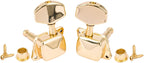 Set of gold guitar tuners with screws on a white background