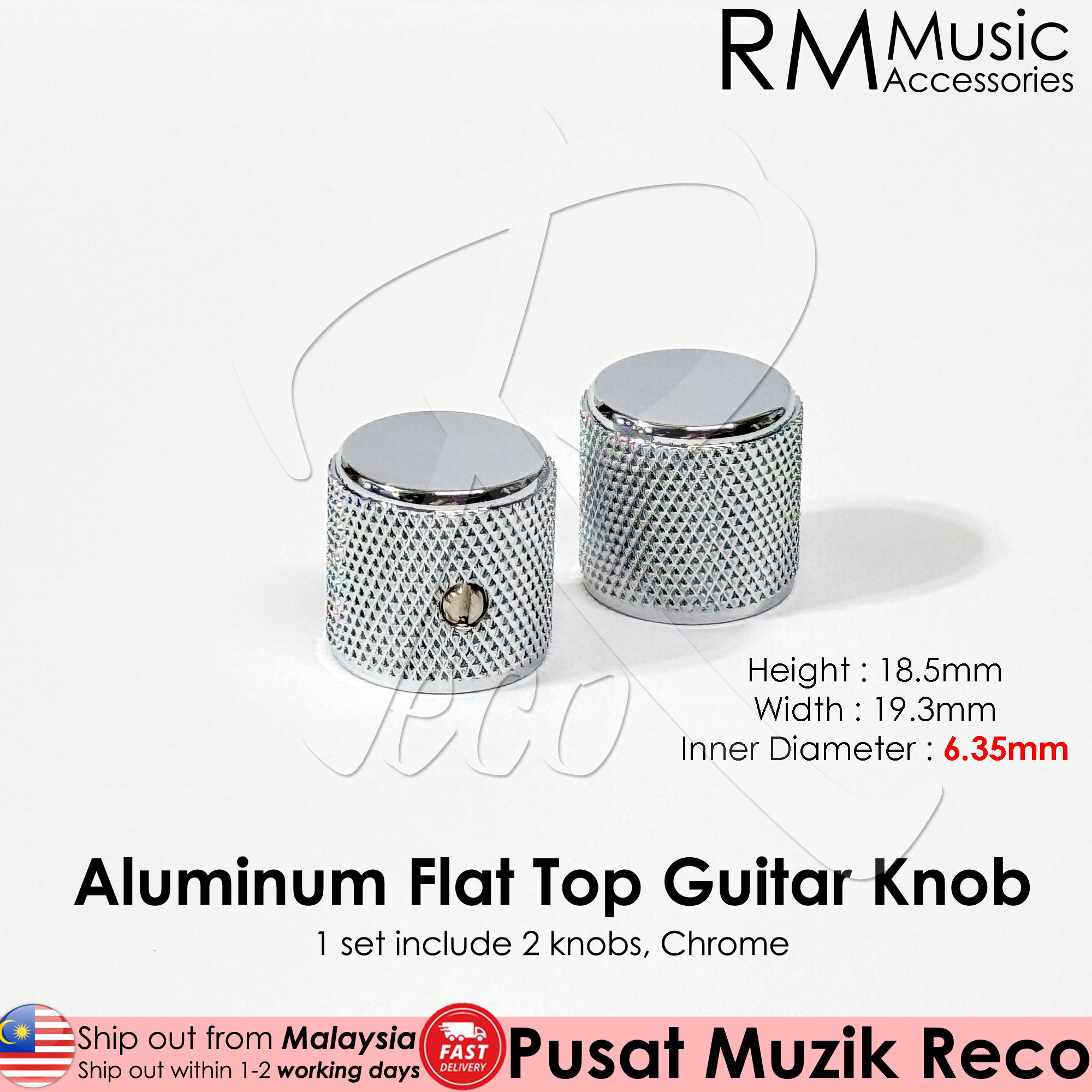 RM HQ Electric Guitar Aluminum Flat Top Knob Volume Tone Control Knob Fender Mexico Player Tele Style - Reco Music Malaysia