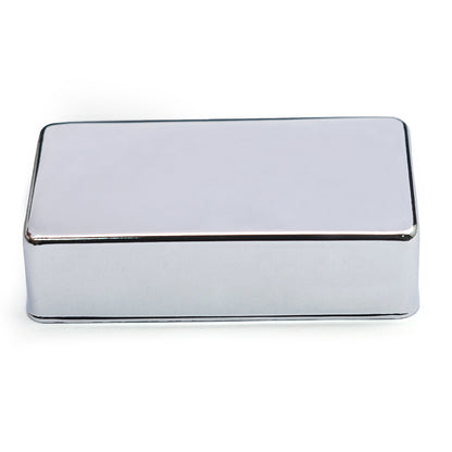 A rectangular chrome metal box with a polished reflective finish, shown on a plain white background.