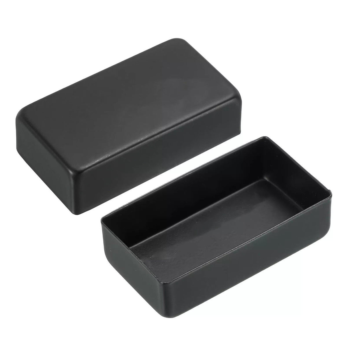 A black rectangular plastic container with its lid off, displayed on a clean white background.