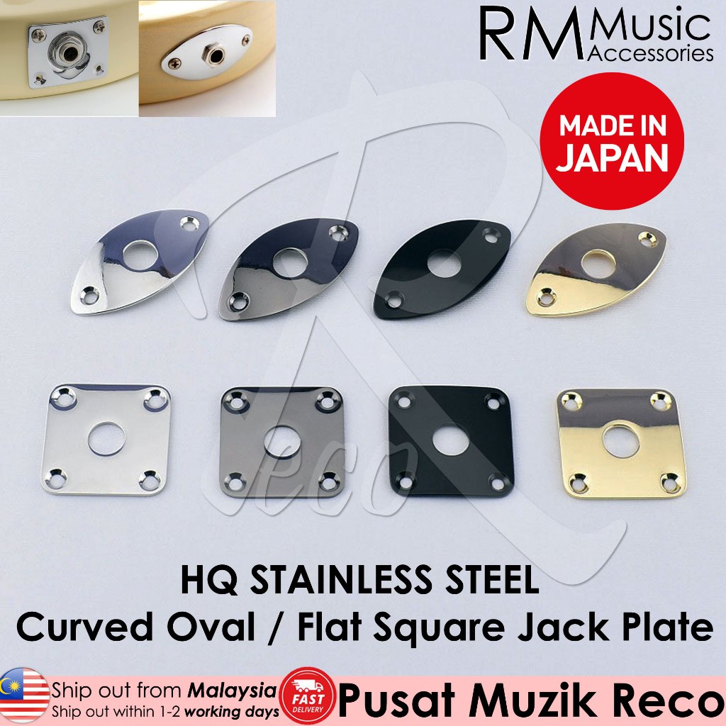 RM GF1366 HQ Stainless Steel Flat Square Curved Oval Guitar Bass Jack Plate - Reco Music Malaysia