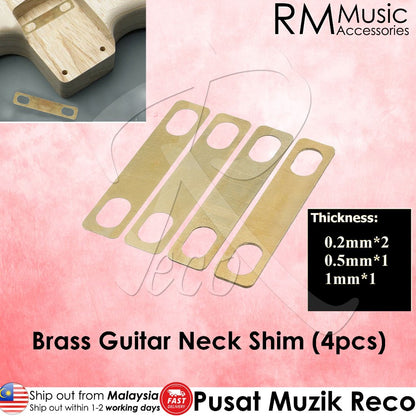 RM GM6329 4x Guitar Neck Shims Brass, 2x .2mm, 1x .5mm, 1x 1mm - Reco Music Malaysia
