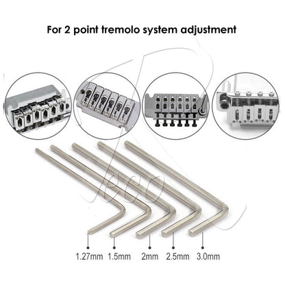 Six silver metal hex wrenches of different sizes labeled 1.27mm, 1.