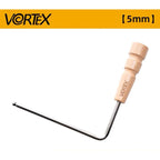 A 5mm hex key with a light wood handle and black metal shaft, shown on a white background with a yellow Vortex brand banner at the top.