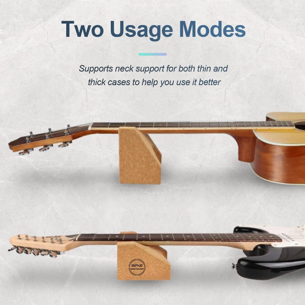 Guitar neck support with two usage modes on a light gray background