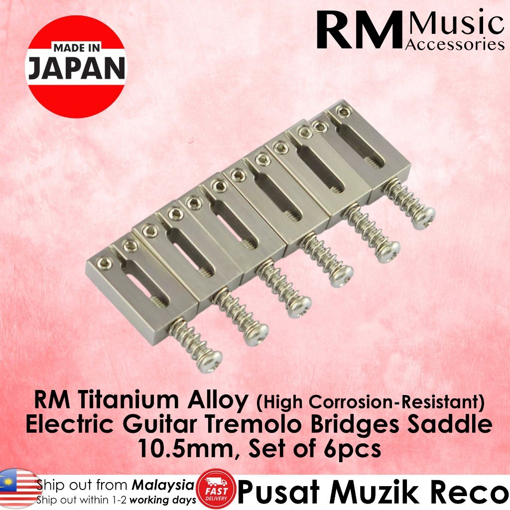 RM Titanium Alloy Guitar Bridge Saddles, 20 × 10.5 mm, 6-Piece Set, Made in Japan