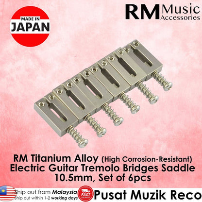 RM Titanium Alloy Guitar Bridge Saddles, 20 × 10.5 mm, 6-Piece Set, Made in Japan