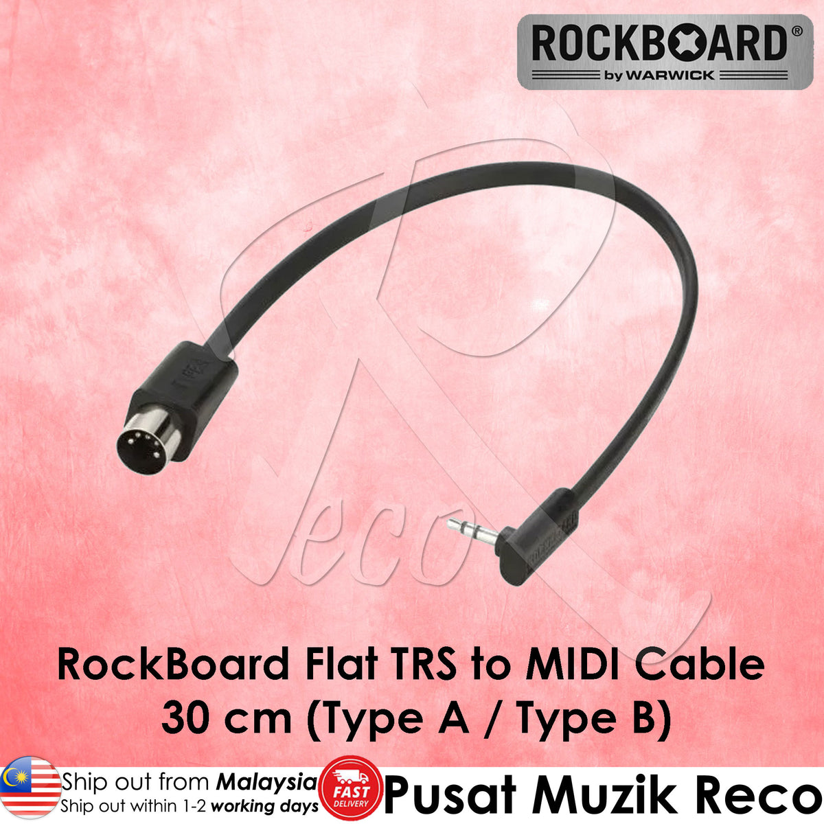 Warwick RockBoard Flat TRS to MIDI Cable 30cm (Type A / Type B)
