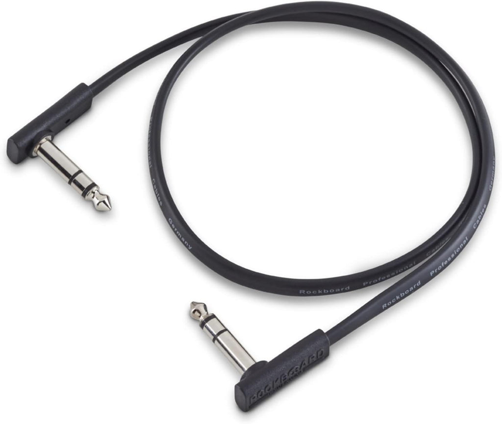 Black audio cable with 1/4 inch connectors on a white background