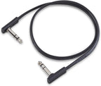 Black audio cable with 1/4 inch connectors on a white background