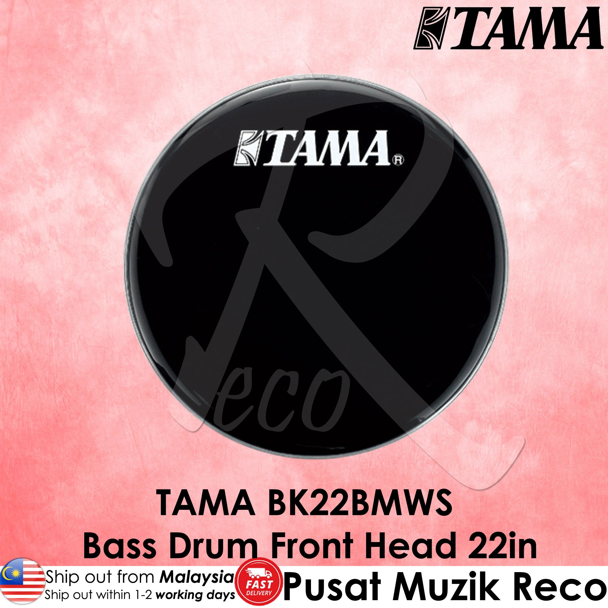TAMA BK22BMWS Bass Drum Front Head 22in Black w Logo
