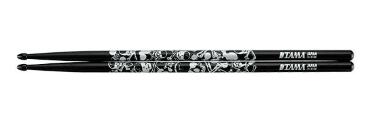 TAMA 7AS-BS Sticks of Doom 7A Japanese Oak Drumsticks, Black/Silver Skull