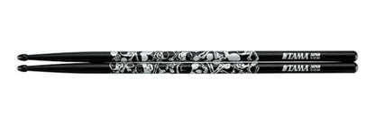 TAMA 7AS-BS Sticks of Doom 7A Japanese Oak Drumsticks, Black/Silver Skull