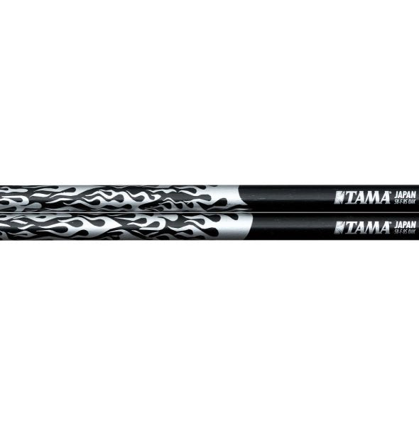 Tama 5AF-BS Rhythmic Fire Japanese Oak 5A Drum Sticks, Black Silver Flame