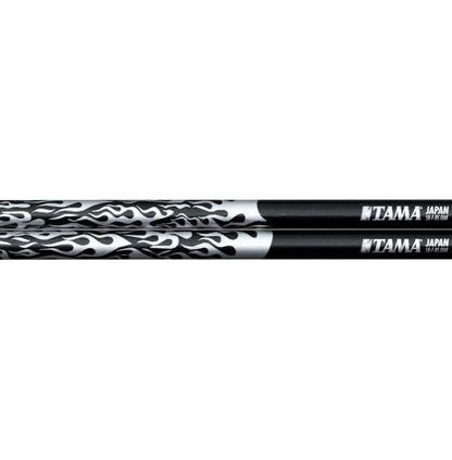 Tama 5AF-BS Rhythmic Fire Japanese Oak 5A Drum Sticks, Black Silver Flame