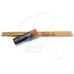 A pair of wooden drumsticks with a black and orange 'Rhythm Mate' band around one stick, photographed on a white background with a faint watermark.