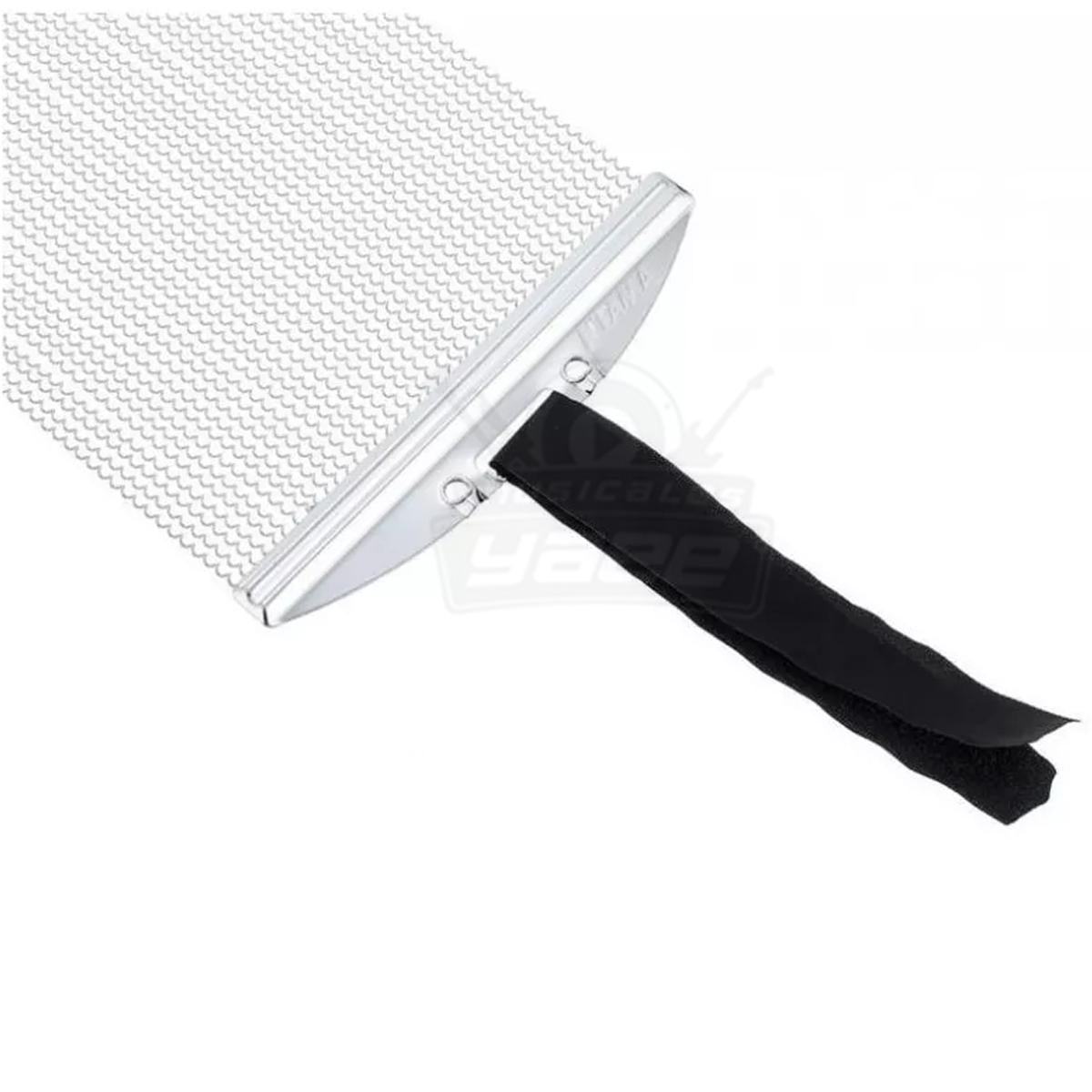 Metal squeegee with black rubber blade on a white background