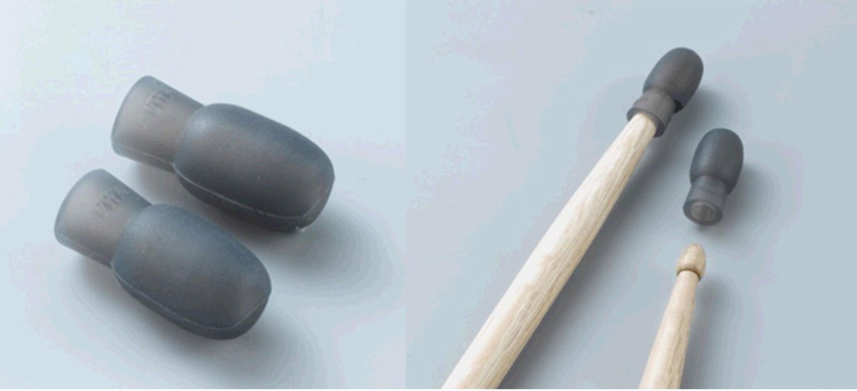 Drum mallets with wooden handles and gray rubber heads on a light gray background