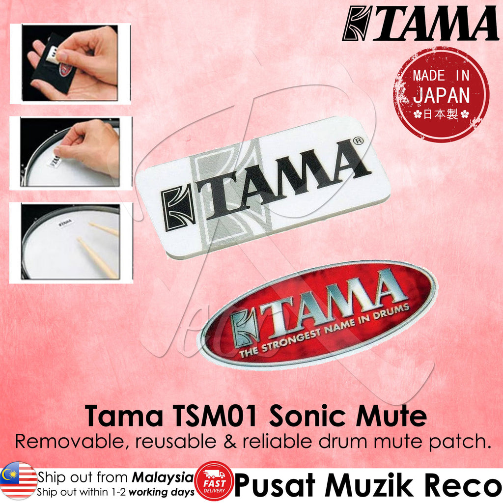 Tama Sonic Mute product with branding and product details on a pink background