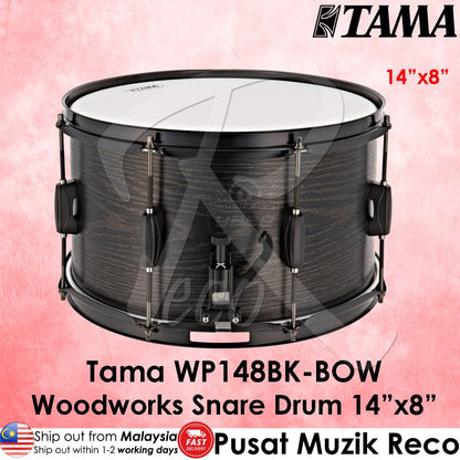 Tama WP148BK-BOW Woodworks 14″X 8″ Snare Drums, Black Oak Wrap - Reco Music Malaysia
