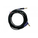 A coiled black audio cable with gold-plated 1/4-inch jack connectors and purple protective sleeves, shown on a plain white background with a watermark.