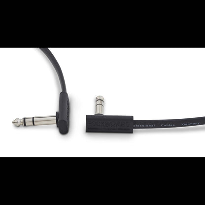 Black audio cable with 90-degree connector on a white background