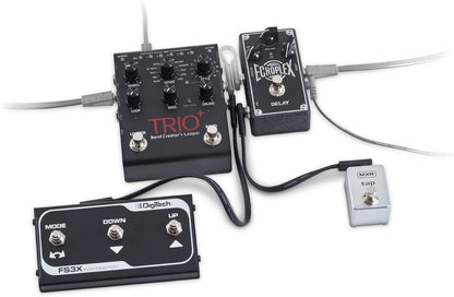 Guitar effect pedals including 'TRIO' and 'Echoplex Delay' on a white background