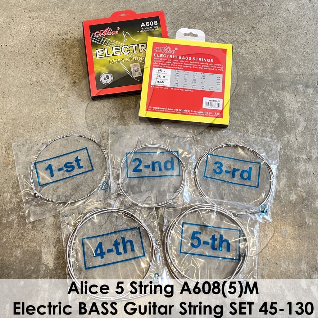 *Alice A608(5) Medium 5-String Nickel Alloy Electric BASS Guitar String SET (45-130) - Reco Music Malaysia