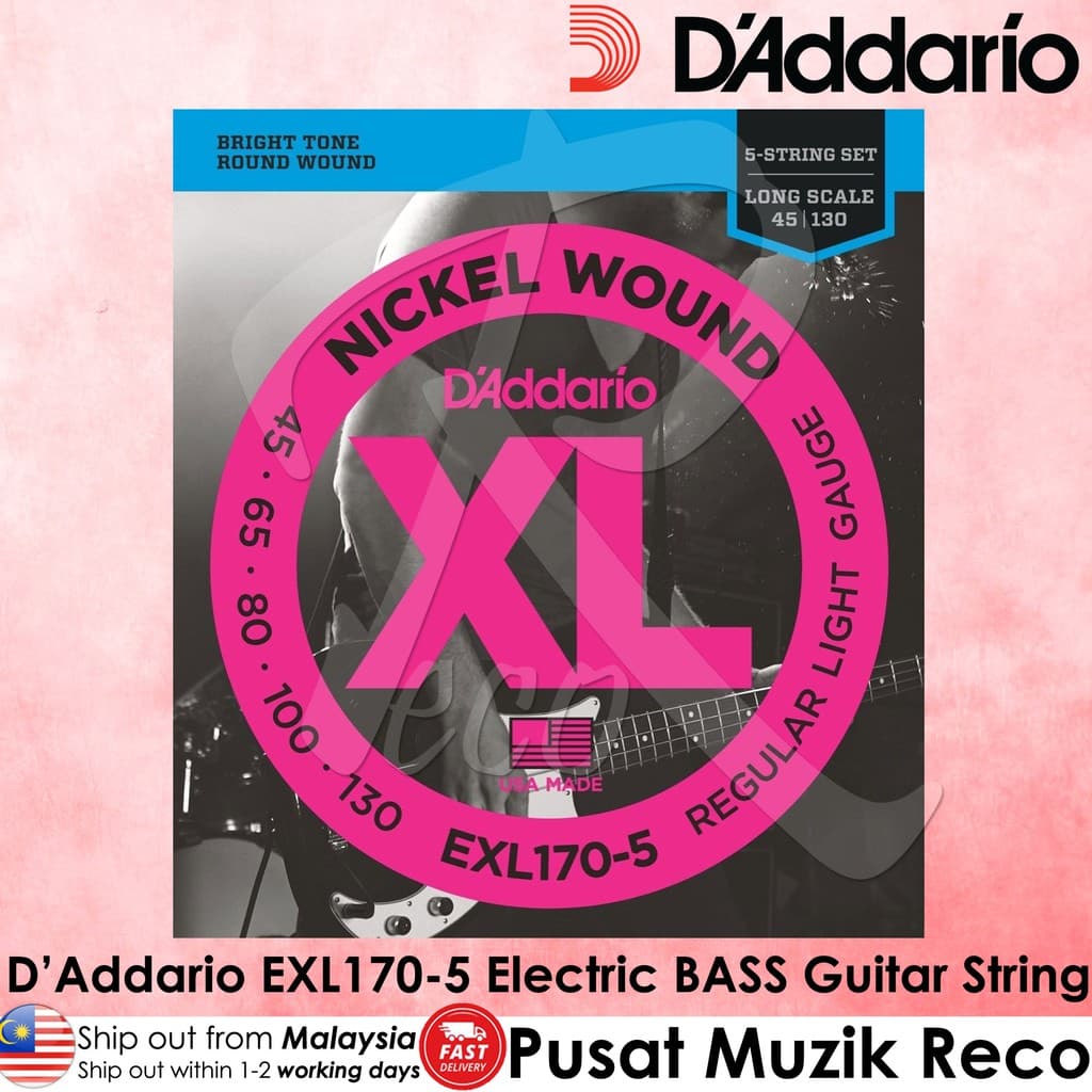 *D'Addario EXL170-5 Nickel Wound 5-string Bass Guitar Strings - Reco Music Malaysia