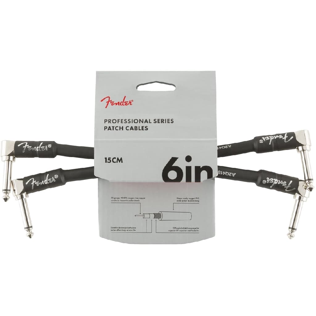 *Fender 099-0820-023 Guitar Effect Patch Cable, 6-inch, Black, 2-Pack - Reco Music Malaysia