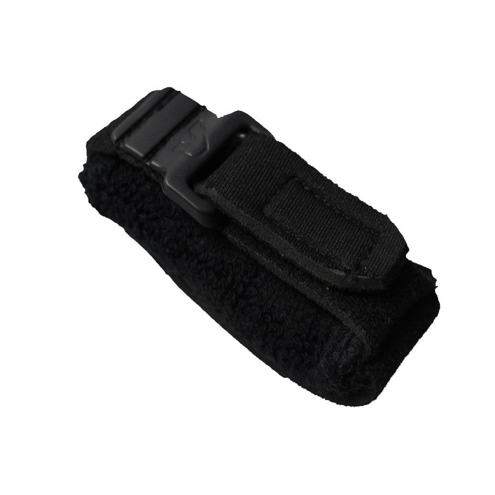 Black strap with a buckle on a white background
