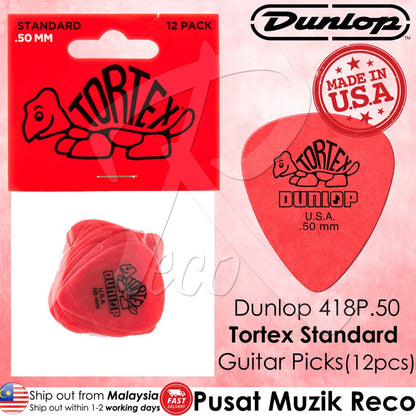 Jim Dunlop 418P.50 Tortex Standard 0.50mm Red Guitar Pick Pack (12pcs) - Reco Music Malaysia