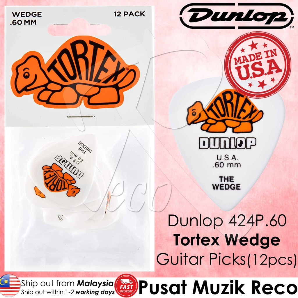 Jim Dunlop 424P.60 Tortex Wedge 0.60mm Guitar Picks Player Pack (12pcs) - Reco Music Malaysia