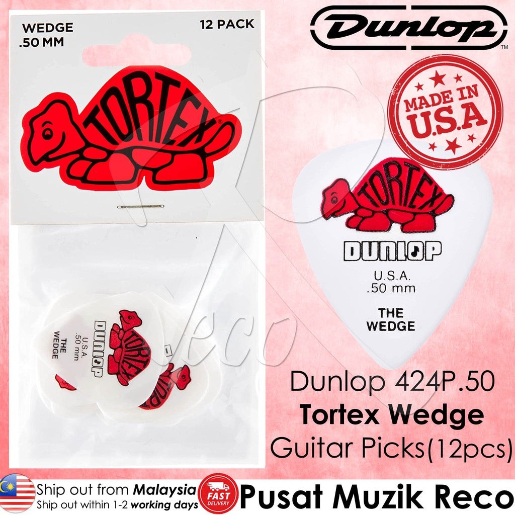 Jim Dunlop 424P.50 Tortex Wedge 0.50mm Guitar Picks Player Pack (12pcs) - Reco Music Malaysia