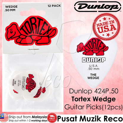 Jim Dunlop 424P.50 Tortex Wedge 0.50mm Guitar Picks Player Pack (12pcs) - Reco Music Malaysia