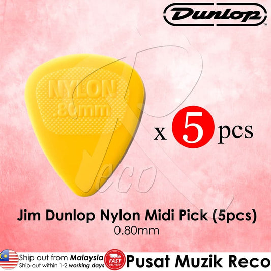 Jim Dunlop 443R.80 Nylon Midi Guitar Pick 0.80mm Yellow (5pcs) Malaysia - Reco Music Malaysia