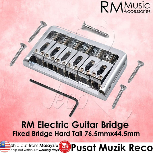 RM Electric Guitar Fixed Bridge Hardtail Guitar Bridge 76.5mm x 44.5mm, Chrome - Reco Music Malaysia