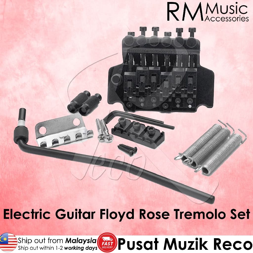 RM Electric Guitar Floyd Rose Double Locking Tremolo Bridge System Set Black / Chrome - Reco Music Malaysia