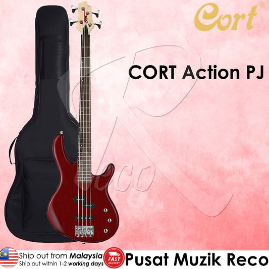 *Cort Action PJ OPBC Electric Bass Guitar with Bag, Open Pore Black Cherry - Reco Music Malaysia