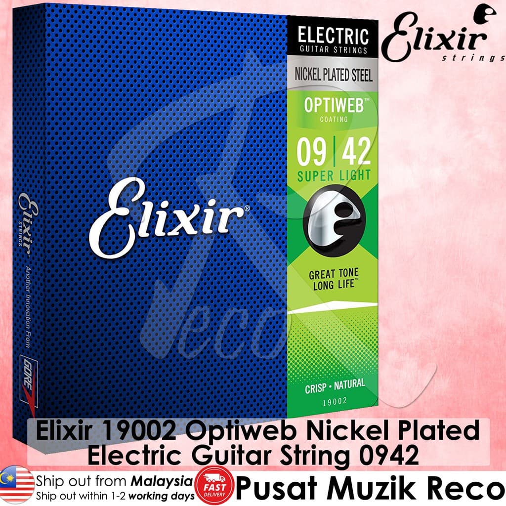 *Elixir Strings 19002 Optiweb Coated Electric Nickel Plated Steel Guitar String Super Light 0942 - Reco Music Malaysia