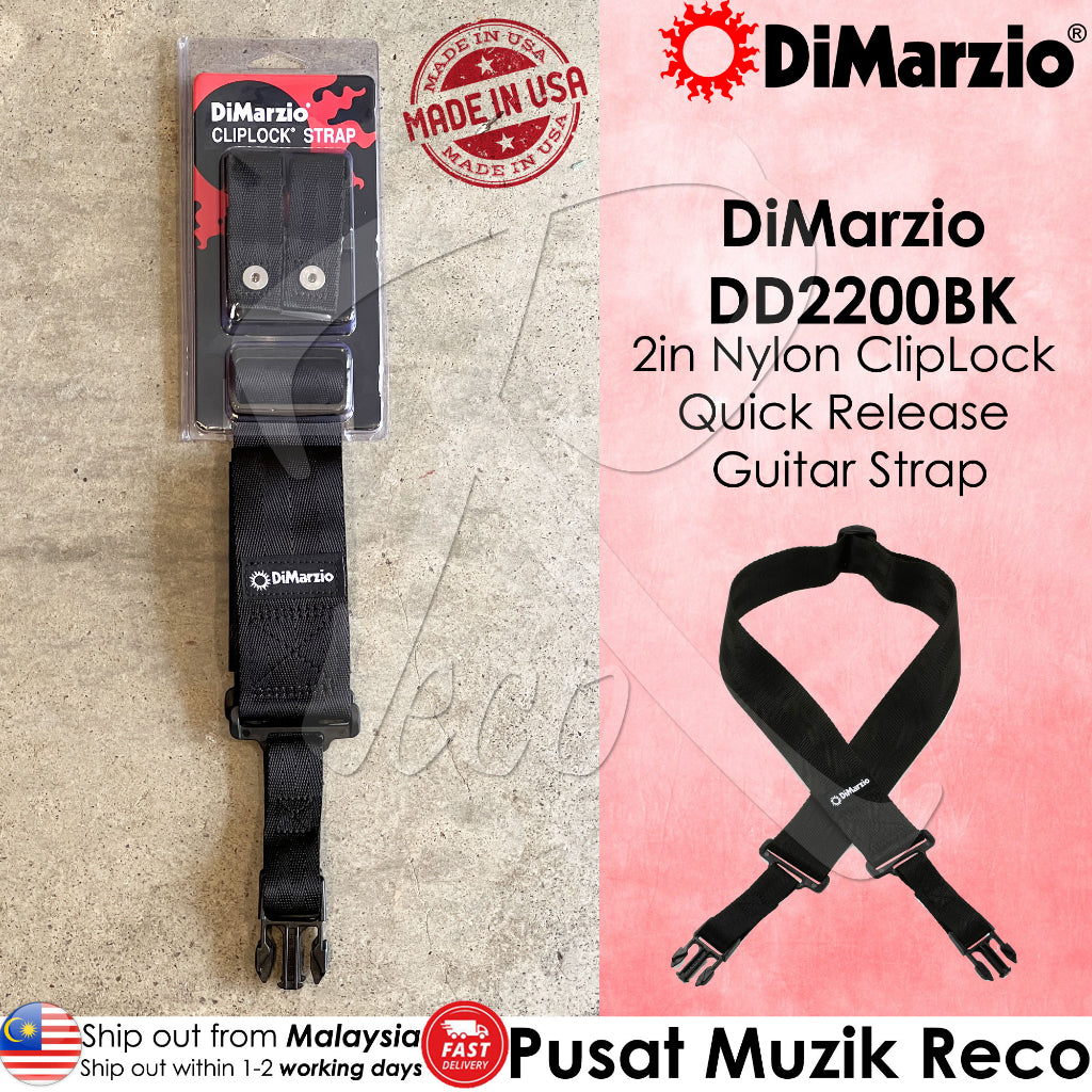 *DiMarzio DD2800BK 3" Black Nylon Cliplock Guitar Strap - Reco Music Malaysia