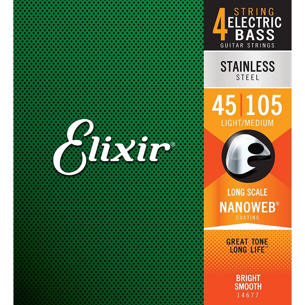 *Elixir 14677 Nanoweb Stainless Steel 4 String Electric Bass Strings 45-105 - Reco Music Malaysia