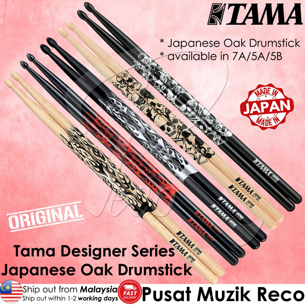 Tama 5A-F-BR Rhythmic Fire Japanese Oak 5A Drumsticks, Black/Red Pattern - Reco Music Malaysia