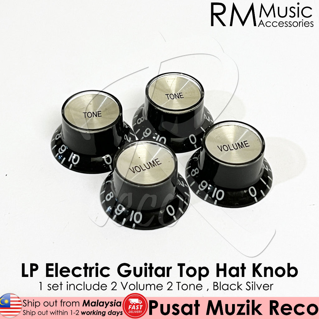 RM GF-0159-01/03 LP Electric Top Hat Knob with 18 Splines and Black Silver Color - Reco Music Malaysia