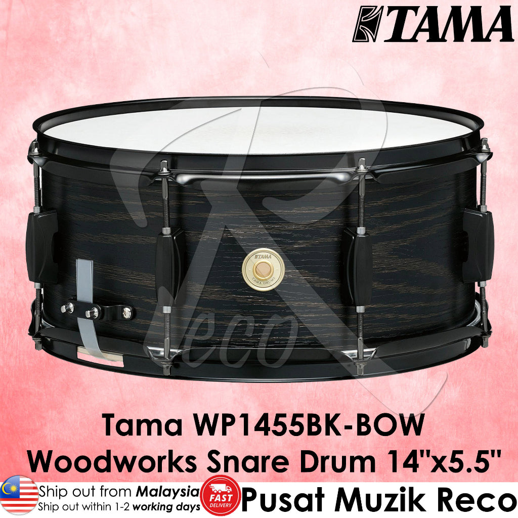 Tama WP1455BK BOW Woodworks 14"x5.5" Snare Drum, Black Oak Wrap - Reco Music Malaysia