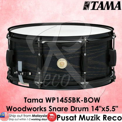 Tama WP1455BK BOW Woodworks 14"x5.5" Snare Drum, Black Oak Wrap - Reco Music Malaysia
